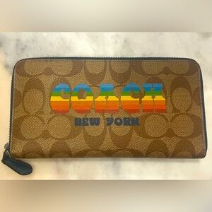 Rainbow groovy lettering Coach New York wallet